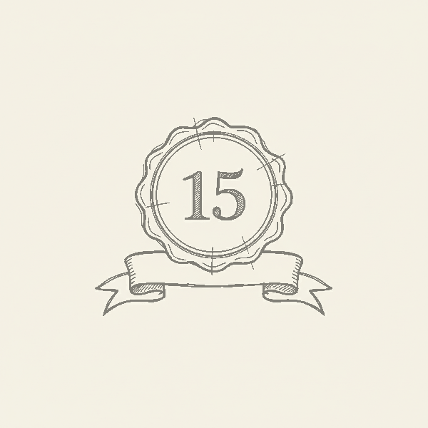 Hand-drawn illustration of a wax seal rosette with the number 15