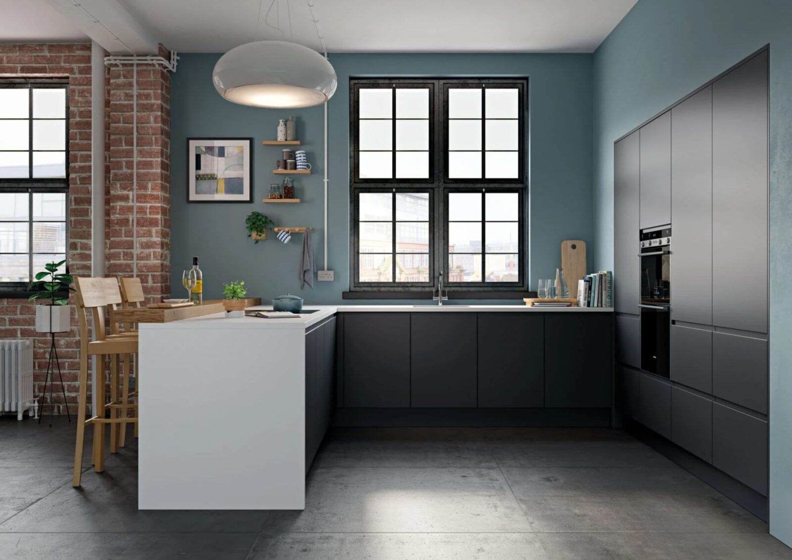 Linden matte slab kitchen in graphite with integrated J-pull handle